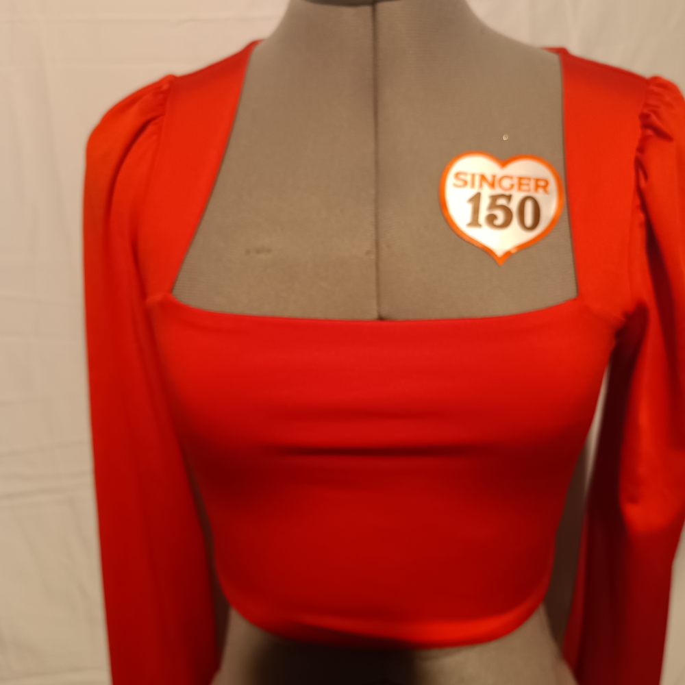 🍋 Vibrant Red Long Sleeve Crop Top Women Small Party Club - Picture 7 of 10